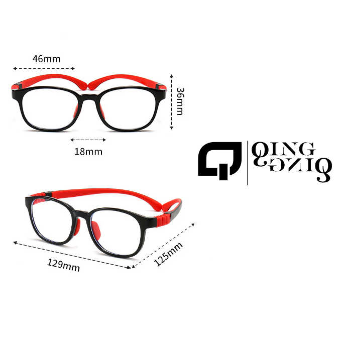 نظارات اطفال بصرية ومرنة تضاد الضوء الازرق الاسود مع حماية