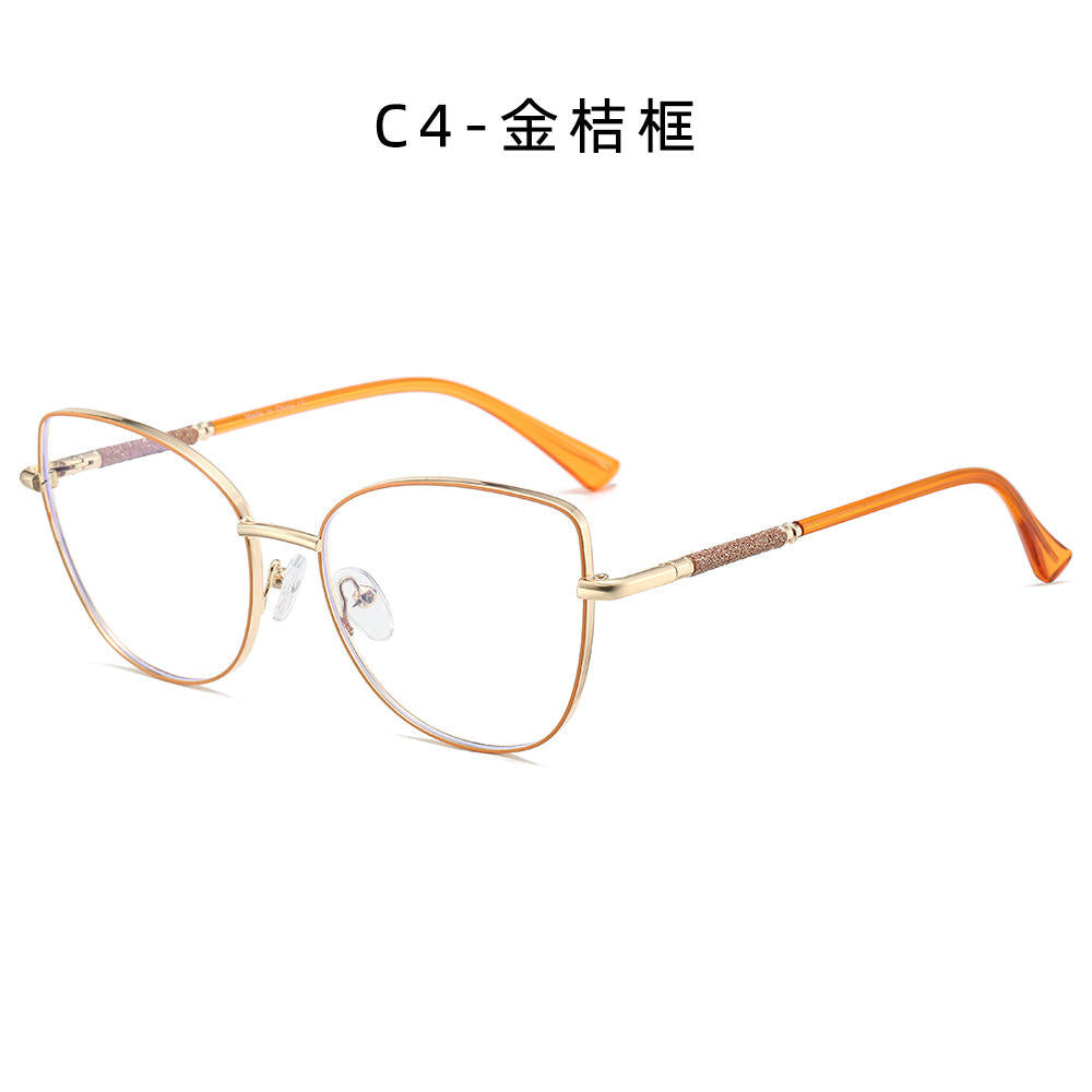 2024 Women's Cat Eye Glasses Classic Stainless Steel Metal Spring Hinges Anti-Blue Ray Optical Frame Eyeglasses 