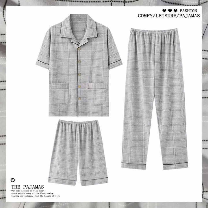Summer Designer Casual Breathable Matching Sleepwear 3 Pieces Short Pajama Set Sleepwear for Men 
