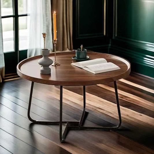 Modern Round Wood Overlap Frame Table 