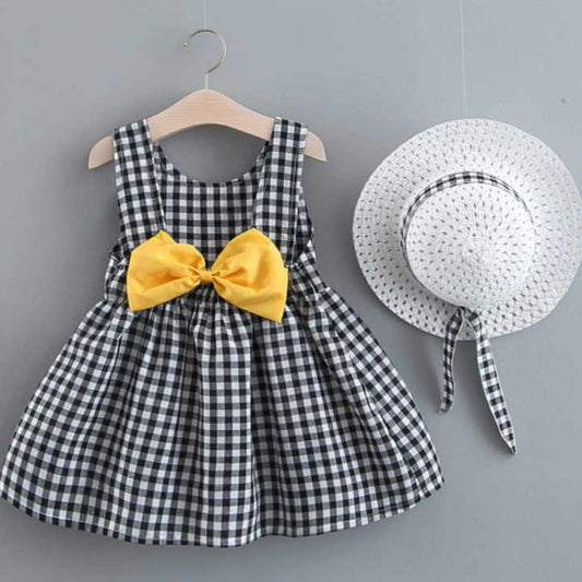 Baby Girl Dress Print Plaid Bow Summer 