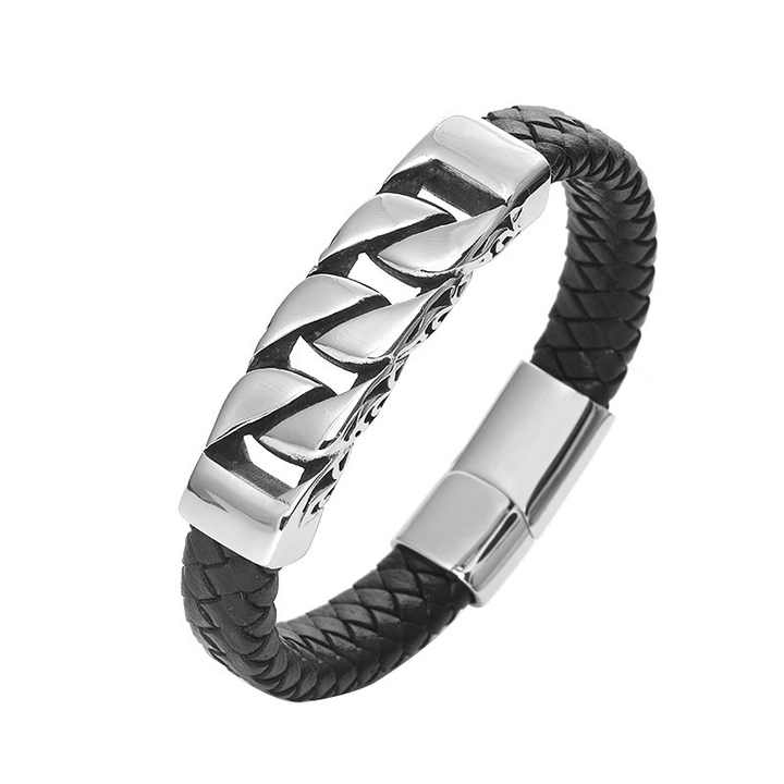 سوار رجالي من الجلد المنسوج . Wholesale Men's Woven Leather Stainless