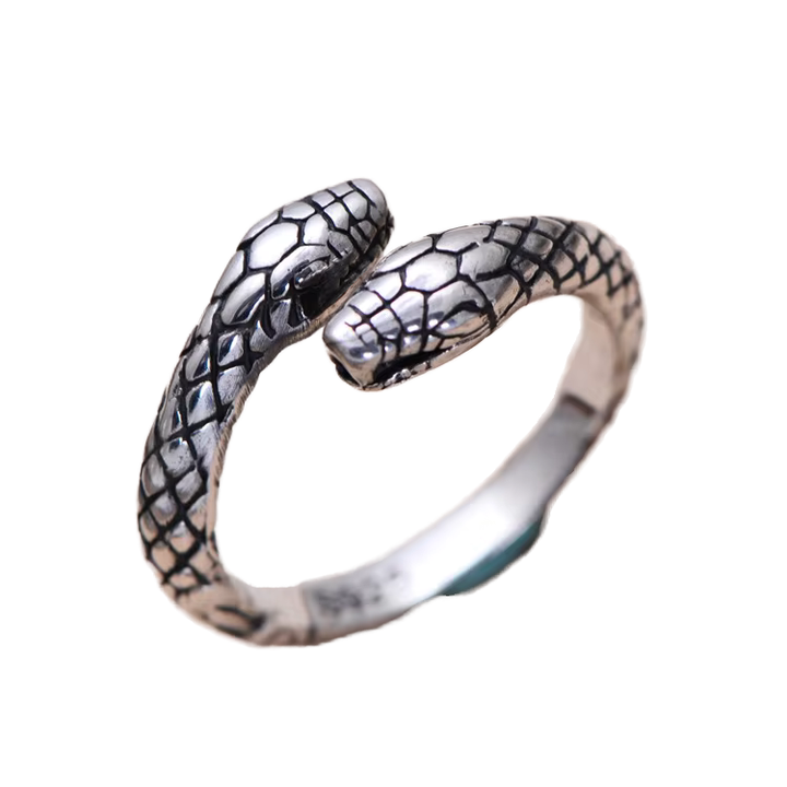 خاتم قابل للتخصيص بنمط ثعبان فضي عتيق . Customizable Antique Silver Snake