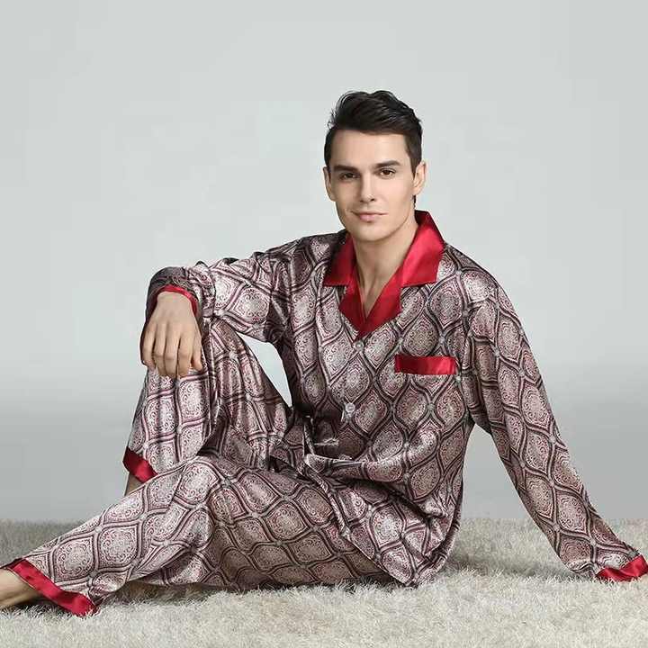 Men's Luxury Silk Satin Pajamas with Sleeves 