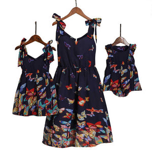 Women's Clothing, Mommy &amp; Me Chiffon Bowknot Floral Strappy Dress, Matching Sleeveless Chiffon Dress with Shoulder Straps vWomen's Clothing, Mommy &amp; Me Chiffon Bowknot Floral Strappy Dress, Matching Sleeveless Chiffon Dress with Shoulder Straps v 