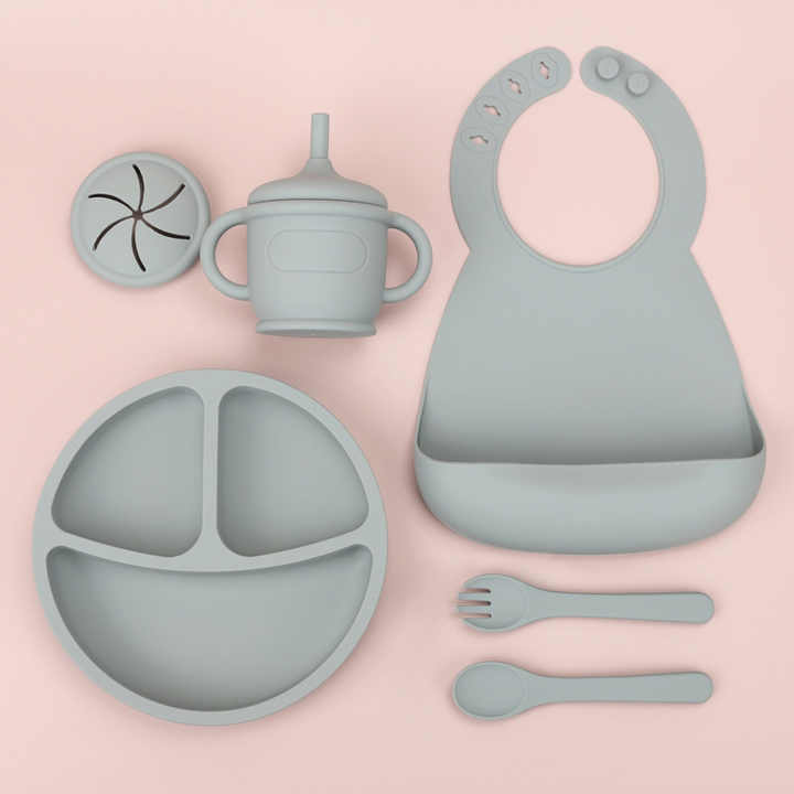 Silicone Baby Food Bowl Fork Spoon Bib Children. Silicone baby cutlery set, baby food bowl, 
