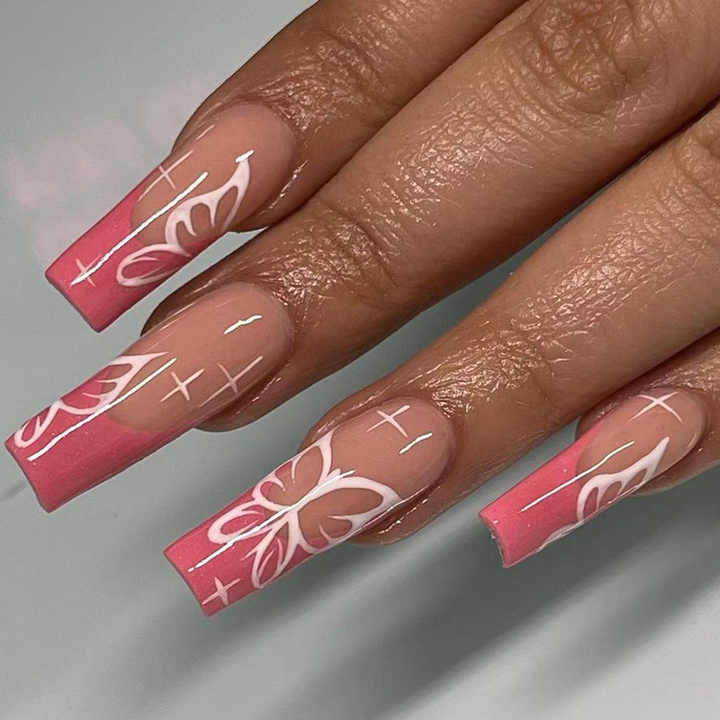 Diamond Pink Leopard Print Long Coffin Nails 