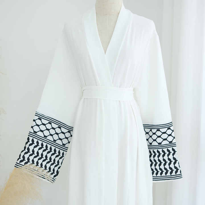 Open abaya with Palestinian keffiyeh 