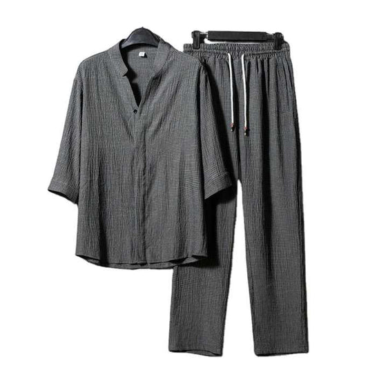 Men's Clothing Sets Casual Half Sleeve Tie Shirt 