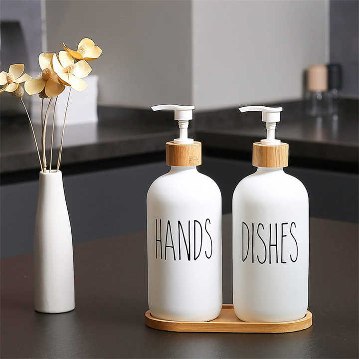 Set with glass hand tray and kitchen sink bottle 
