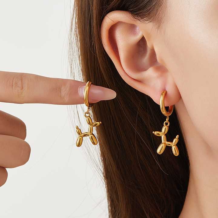 Cute 18K Gold Plated Stainless Steel Dog Earrings 