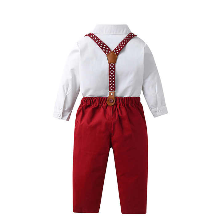 New Fashion Boys Kids Shirt + Pants 2 Piece Set Long Sleeve Suspender Trousers Children's Button Gentleman 