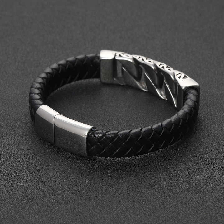 سوار رجالي من الجلد المنسوج . Wholesale Men's Woven Leather Stainless