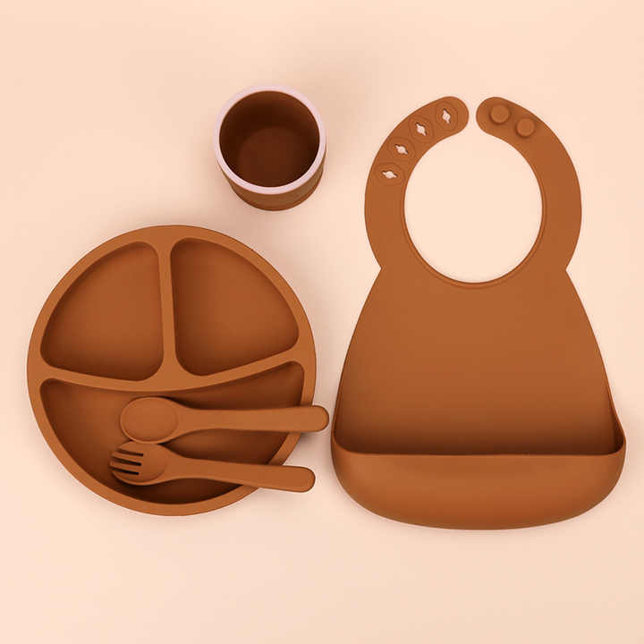 Silicone Baby Food Bowl Fork Spoon Bib Children. Silicone baby cutlery set, baby food bowl, 