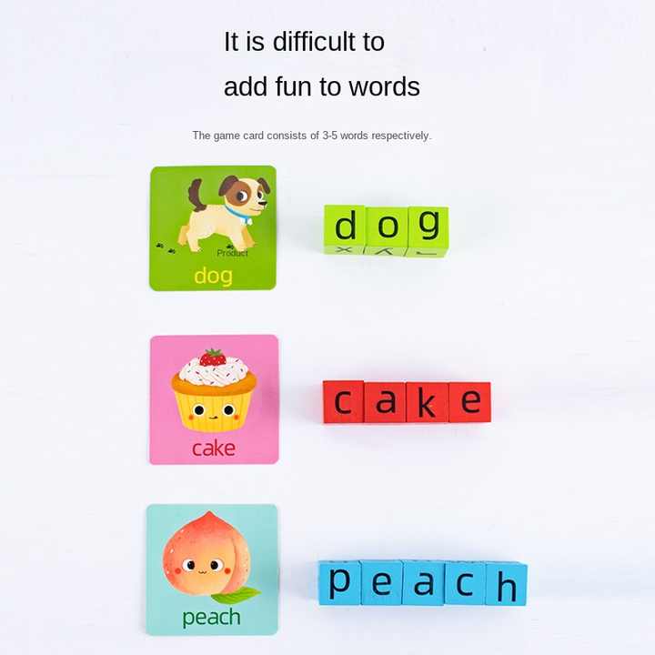 مكعبات بناء الحروف الخشبية، ألعاب تهجئة، أبجدية  Wooden Letter Building Blocks, Spelling Toys, English