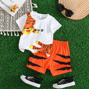 مجموعة ملابس الأطفال للأولاد الصيف الجديدة . New Summer Baby Boys Clothing Set Toddler Boys Tiger
