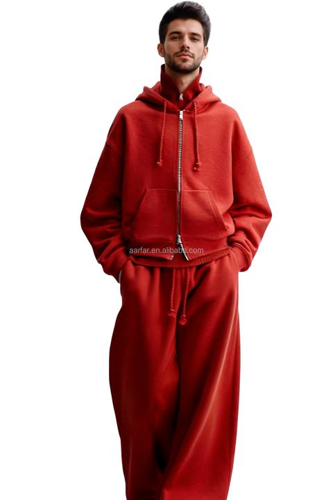 Blank Men's Zipper-up Sweatshirt Set 