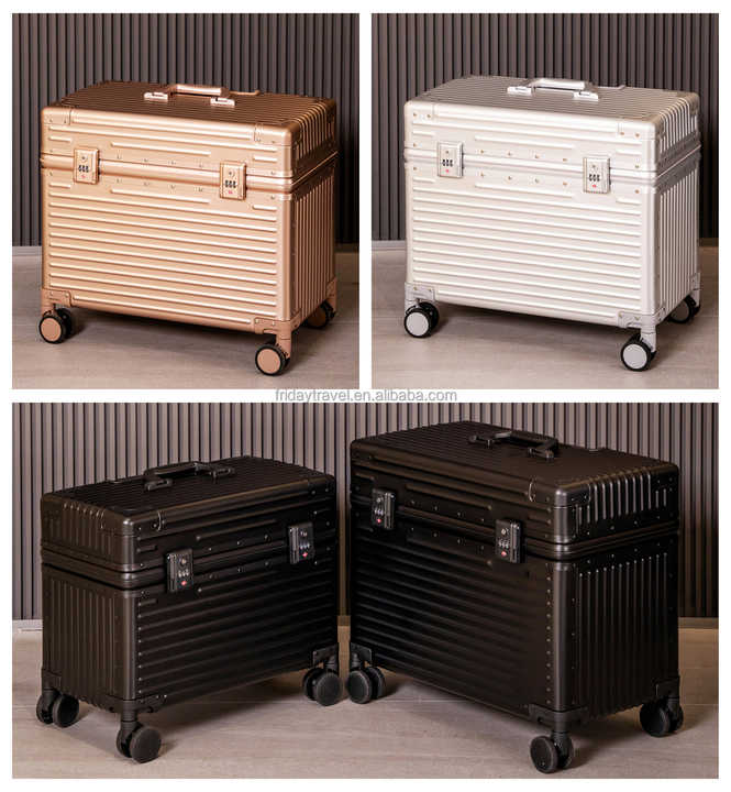 High quality durable aluminum luggage bag with suitcase compartment with hard plate trolley and lock