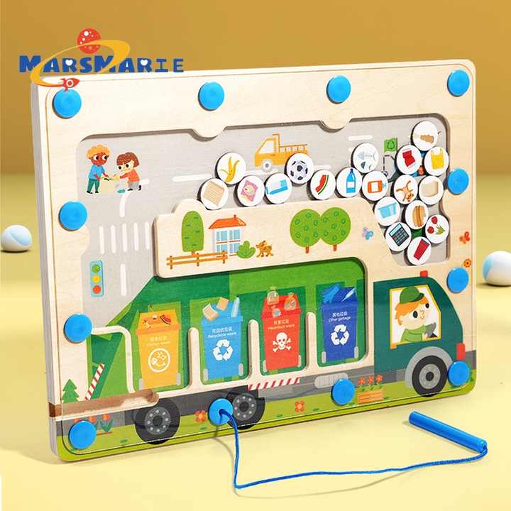 ألعاب ألغاز منطقية وتصنيف القمامة للأطفال من   Wooden Logic Puzzles and Trash Sorting Games