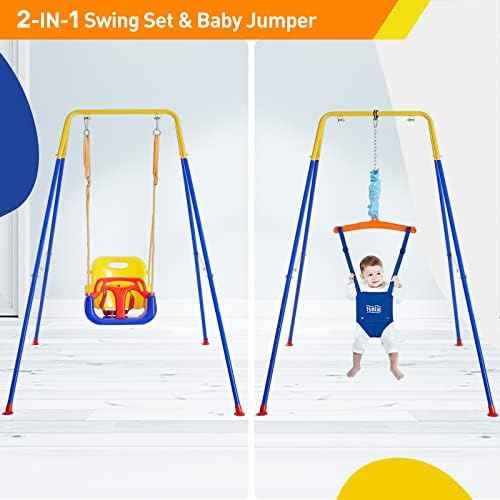 Toddler Swing Set Easy Assembly - FUNLIO 2 1 Heavy Duty Indoor/Outdoor Kids Swing Set 