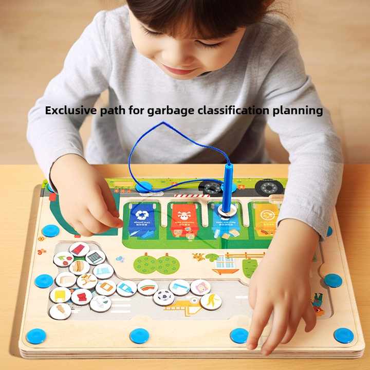 ألعاب ألغاز منطقية وتصنيف القمامة للأطفال من   Wooden Logic Puzzles and Trash Sorting Games