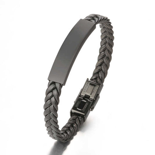 Hot Sale Simple Design Black Leather Men's Bracelet 
