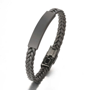 Hot Sale Simple Design Black Leather Men's Bracelet 