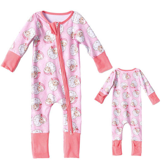 Best Selling Double Zipper Sleepwear Pajamas Christmas Print Toddler Sleepwear Folded Bamboo Romper Cover for Baby 