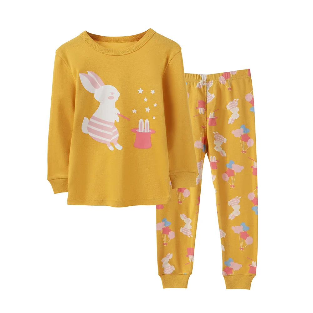 طقم ملابس نوم للفتيات الصغيرات طقم ملابس نوم قطن ملون مطبوع ضيقLittle Girls Sleepwear Set Colorful Printed Cotton Slim Fit Sleepwear Set