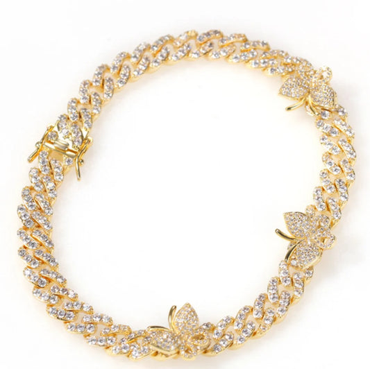 Kids Accessories Cuban Chain Bracelet with Butterfly Pendant Iced Out Anklet for Girls 