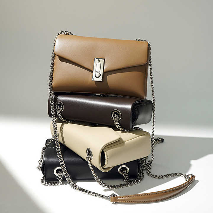 Women's square shoulder bags made of soft genuine leather 