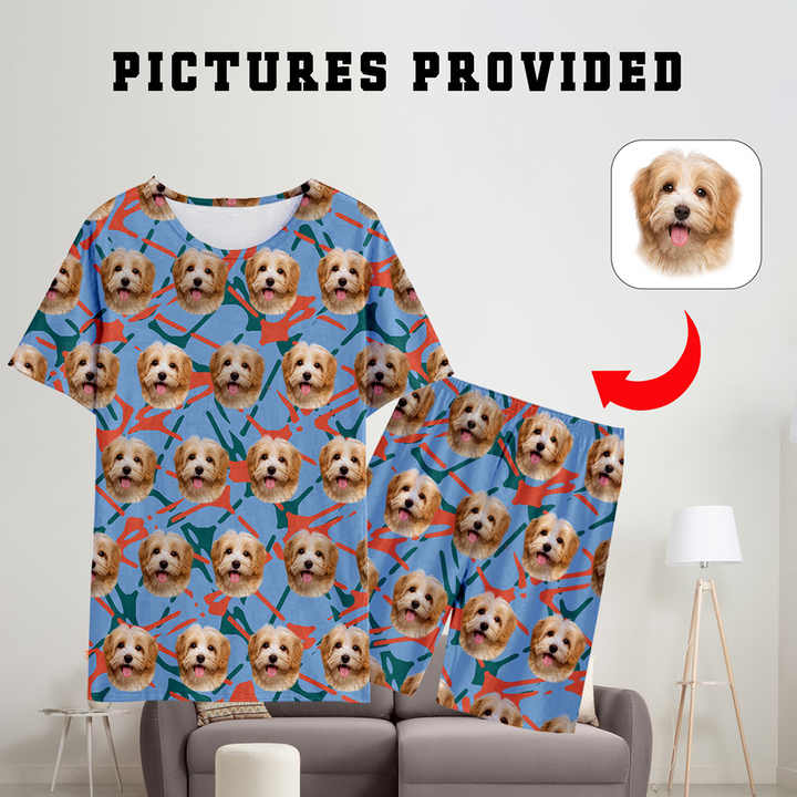 Summer pajama set with short sleeves and a neck 