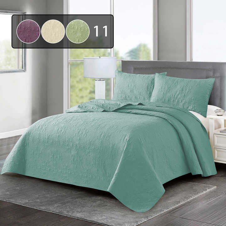 3-Piece Preferred Quality Ultrasonic Quilted Microfiber Bedspread in Luxury Flower Pattern 