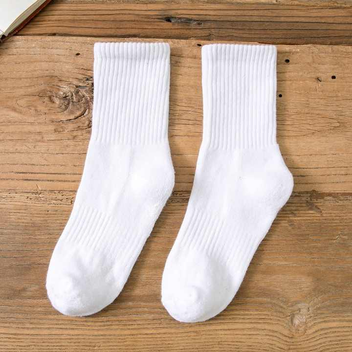 Men's Summer White Medium Tube Socks, Black Sweat 