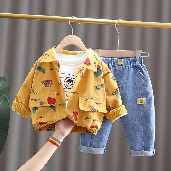 Boys' Pants Long Sleeve Suit, Cartoon Coat, Children's Three-piece Set 