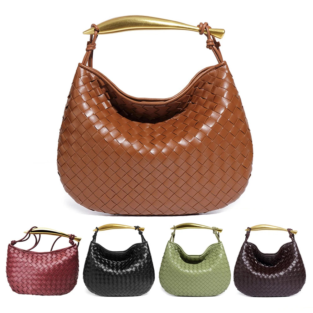 Woven leather handbags for women 
