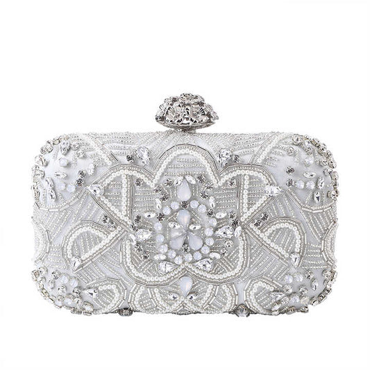 Elegant and modern Indian style women's handbag, handmade with crystal and pearls 