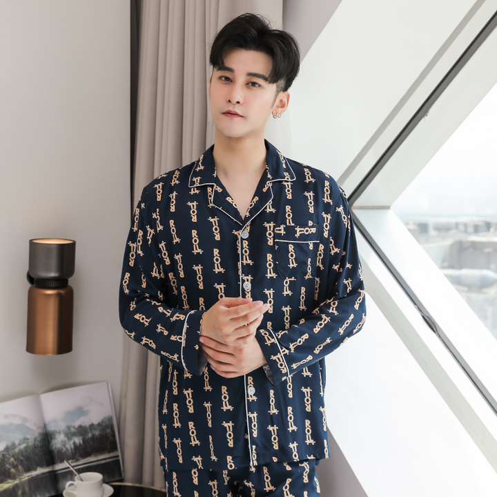 Men's Rayon Cotton Long Sleeve Pajamas Set 