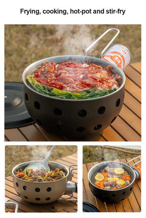 Camping Gas Stove with Non-stick Pan, Windproof, Portable Butane Gas Stove for Outdoor Hiking Cooking 