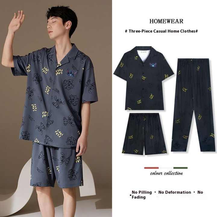 Summer Designer Casual Breathable Matching Sleepwear 3 Pieces Short Pajama Set Sleepwear for Men 