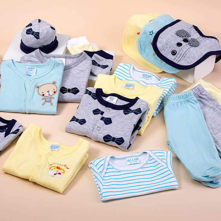 High Quality Multi-design Combed Cotton 8 Piece Set Newborn Baby Bodysuit Rompers Baby Full Set 