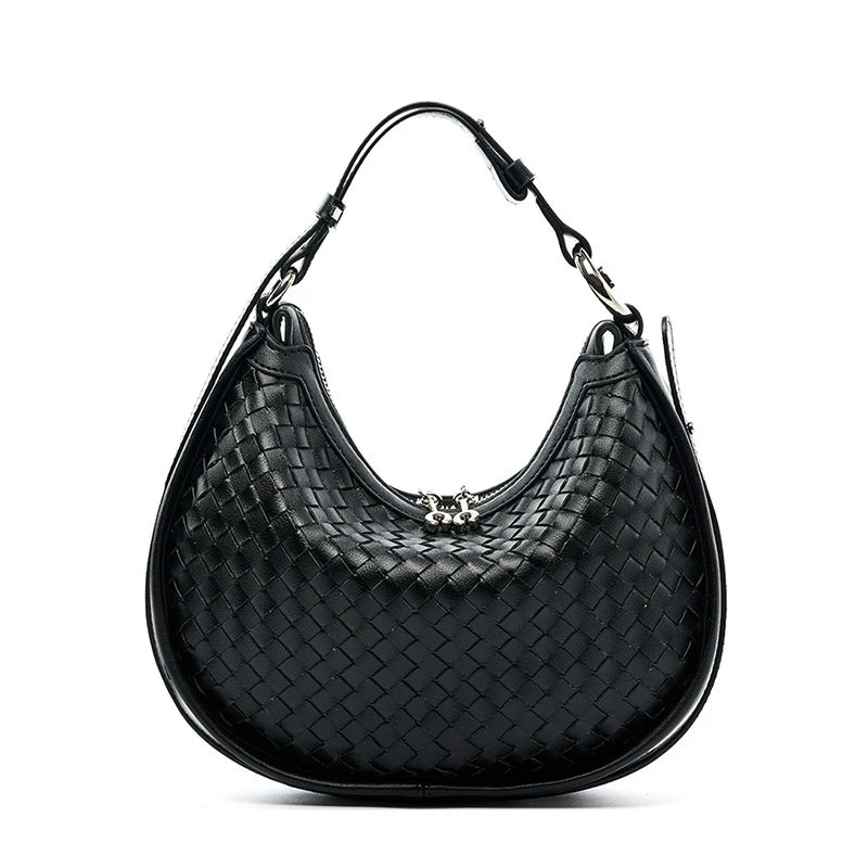 Women's handbags with a woven design made of natural leather 