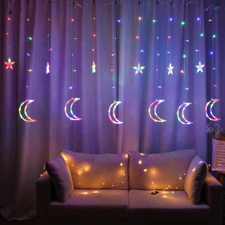 Ramadan and Eid Mubarak Decorations in the Shape of a Moon and a Star 