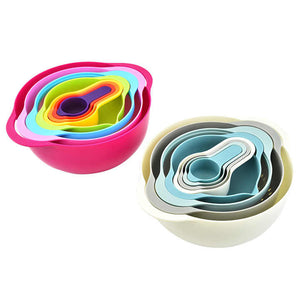 Set of 8 Multifunctional Salad Bowls for Mixing Food Prep Bowl with Strainer and Measuring Cup for Kitchen Accessories 