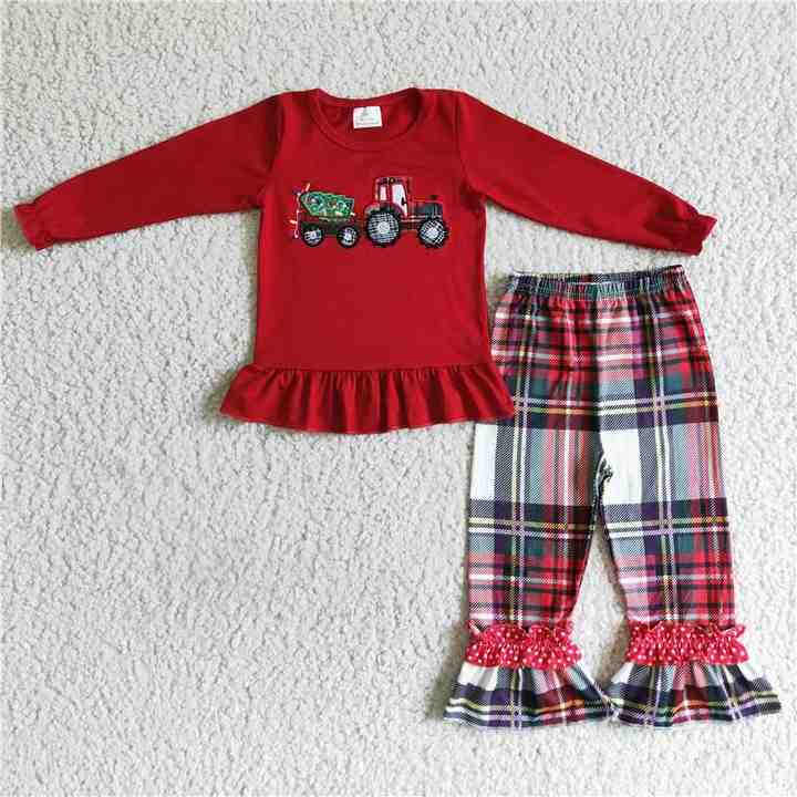Long-sleeved embroidered tree children's pajamas 