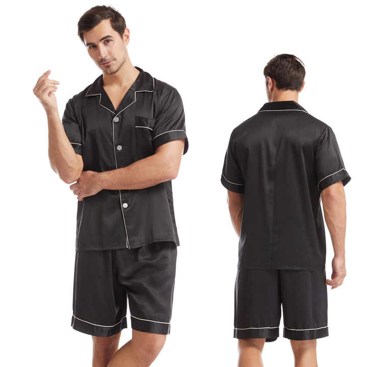 Custom Men's Nightgown XL Silk Men's Short Set Summer Pajamas Men's Silk Sleepwear Set 