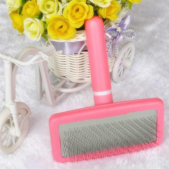 Pink Plastic Handle Pet Dog Cat Animal Cleaning Brush 