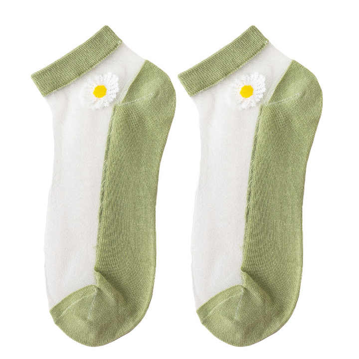 Summer Ankle Socks Thin Translucent Daisy Invisible Socks Women 