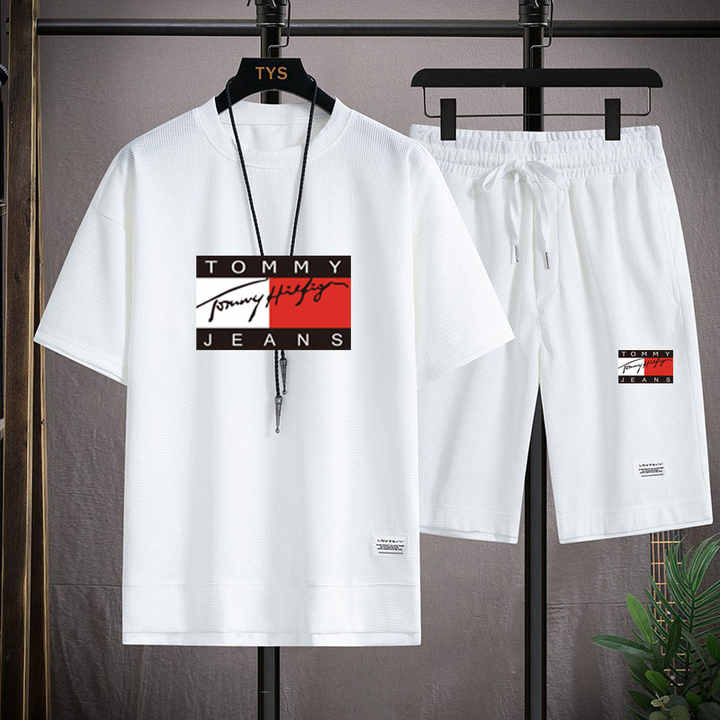 Men's Sportswear Short Sleeve Top and Printed Shorts Long-lasting for Summer Training and Performance Enhancement 