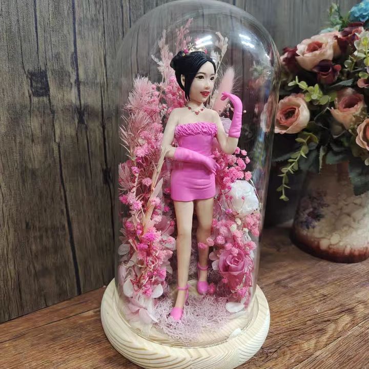Custom Everlasting Flower Glass Dome Bobblehead - 3D Bobblehead Figurine 